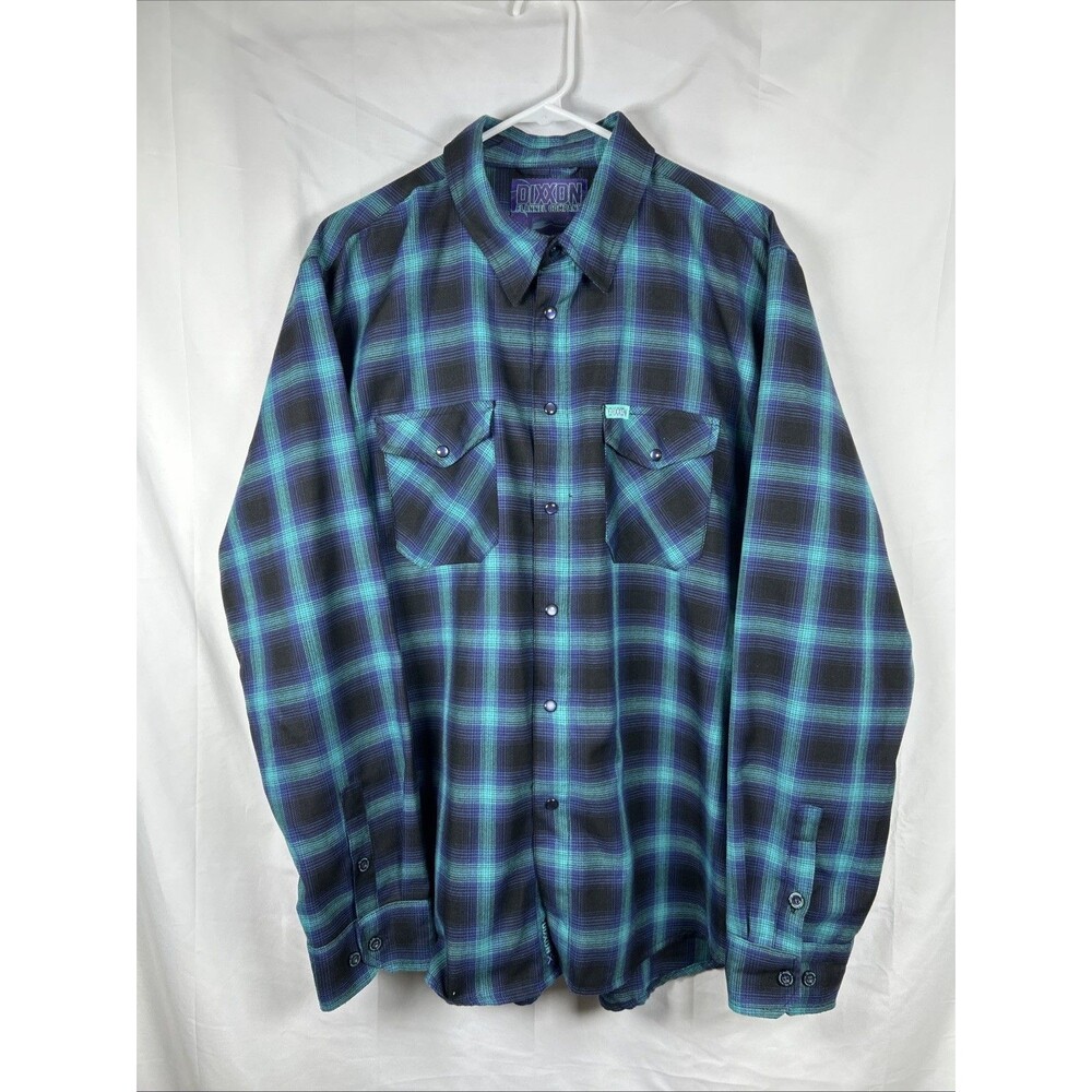 Dixxon Flannel Company Borealis Plaid Shirt Pearl Snap XL Blue Turquoise Purple